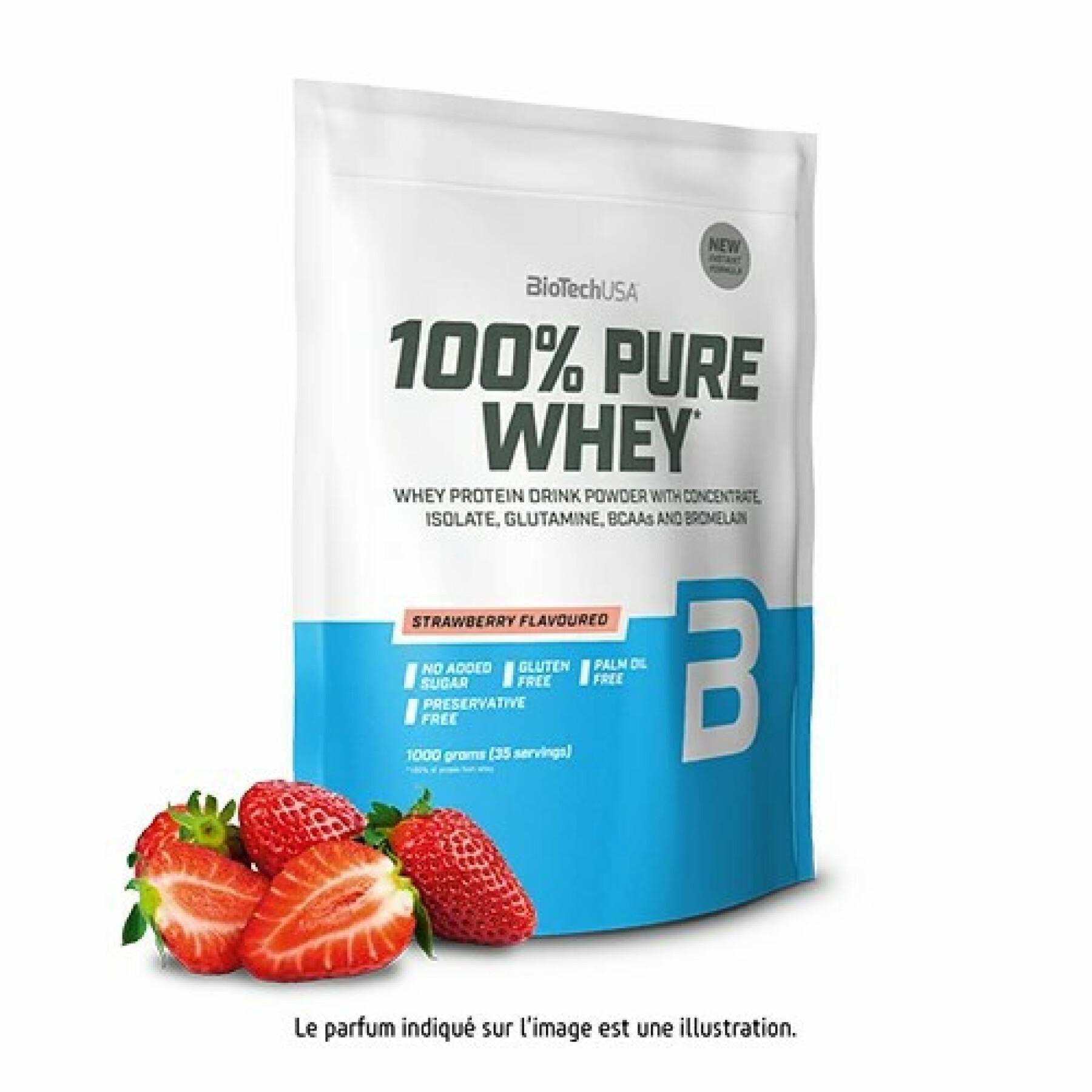 Lot of 10 bags of 100% pure whey protein Biotech USA - Fraise - 1kg
